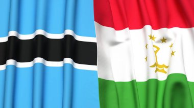 BOTSWAN ve TAJIKISTAN bayrakları gerçekçi kumaş dokusuyla
