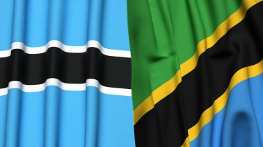 BOTSWAN ve TANZANIA bayrakları gerçekçi kumaş dokusuyla