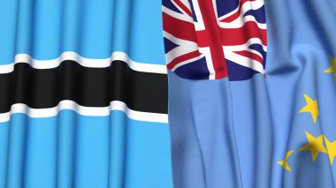 BOTSWAN ve TUVALU bayrakları gerçekçi kumaş dokusuyla