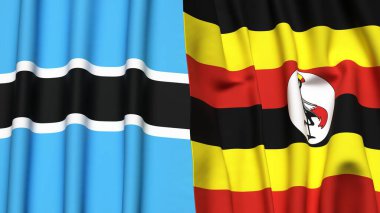BOTSWAN ve UGANDA bayrakları gerçekçi kumaş dokusuyla