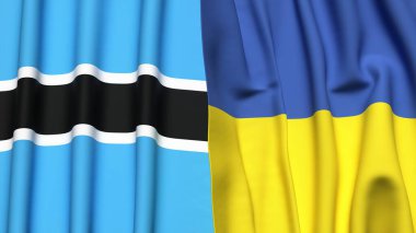 BOTSWAN ve UKRAINE bayrakları gerçekçi kumaş dokusuyla