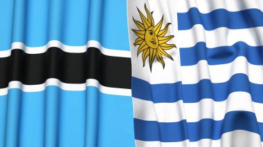 BOTSWAN ve Uruguay bayrakları gerçekçi kumaş dokusuyla
