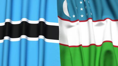 BOTSWAN ve UZBEKISTAN bayrakları gerçekçi kumaş dokusuyla