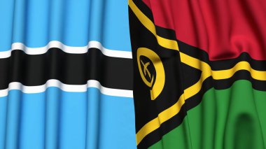 BOTSWAN ve VANUATU bayrakları gerçekçi kumaş dokusuyla