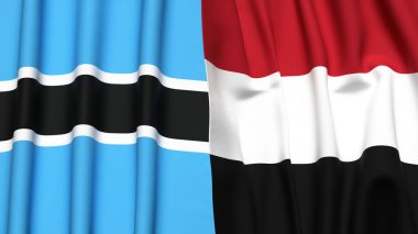 BOTSWAN ve YEmen bayrakları gerçekçi kumaş dokusuyla