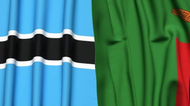 BOTSWAN ve ZAMBIA bayrakları gerçekçi kumaş dokusuyla