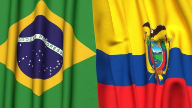 Gerçekçi kumaş dokusuna sahip BRAZIL ve Ekvador bayrakları