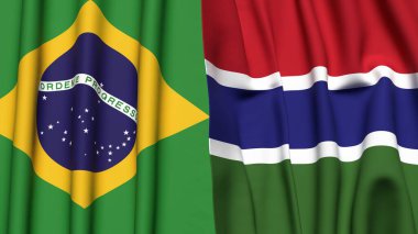 Gerçekçi kumaş dokusuna sahip Bayraklar BRAZİL ve GAMBIA