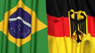 Gerçekçi kumaş dokusuna sahip BRAZİL ve GERMANY bayrakları