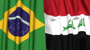 Gerçekçi kumaş desenli BRAZIL ve IRAQ bayrakları