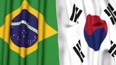 Bayraklar BREZİL ve KOREA GÜNEY Gerçekçi kumaş dokusuyla