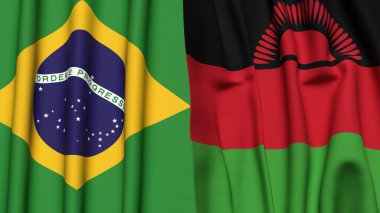 Gerçekçi kumaş dokusuna sahip BRAZIL ve MALAWI bayrakları