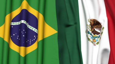 Gerçekçi kumaş dokusuna sahip BRAZIL ve MEXICO bayrakları