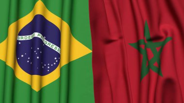 Gerçekçi kumaş dokusuna sahip BRAZİL ve MoroCCO bayrakları