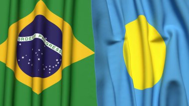Gerçekçi kumaş desenli BRAZIL ve PALAU bayrakları