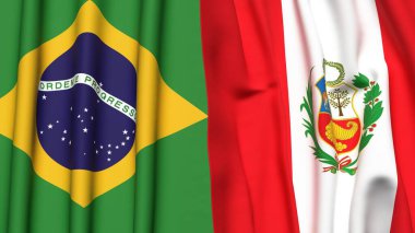 Gerçekçi kumaşlı BRAZIL ve Peru bayrakları