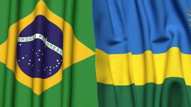 Gerçekçi kumaşlı BRAZİL ve Rwanda bayrakları