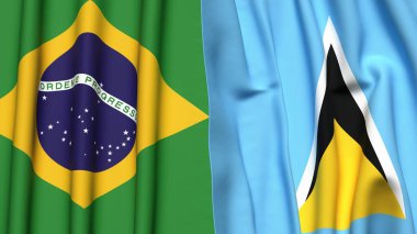 Gerçekçi kumaşlı BRAZİL ve SAINT LUCIA bayrakları