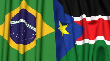 Gerçekçi kumaş dokusuna sahip BRAZİL ve GÜNEY SUDAN bayrakları