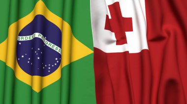 Gerçekçi kumaş dokusuna sahip BRAZIL ve TONGA bayrakları