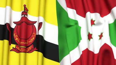 Gerçekçi kumaş dokusuna sahip BUNEI ve BURUNDI bayrakları