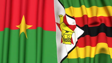 Gerçekçi kumaş dokusuna sahip BURKINA-FASSO ve ZIMBABWE bayrakları