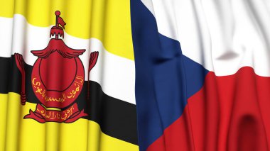 Gerçekçi kumaş dokusuna sahip BRUNEI ve CZECH Cumhuriyet bayrakları