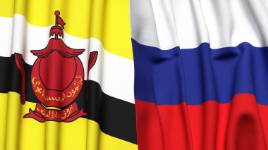 Gerçekçi kumaş desenli BRUNEI ve RUSSIA bayrakları