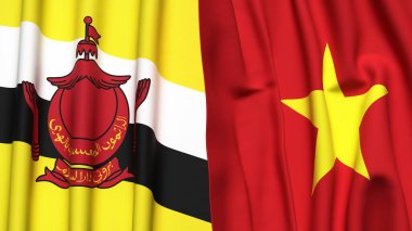 Gerçekçi kumaş desenli BRUNEI ve VİETNAM bayrakları