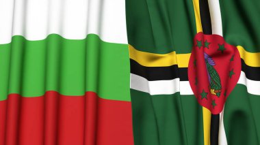 Gerçekçi kumaş dokusuna sahip BLGARIA ve DOMINICA bayrakları