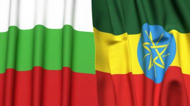 Gerçekçi kumaş dokusuna sahip BLGARIA ve ETHIOPIA bayrakları