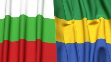 Gerçekçi kumaş dokusuna sahip BLGARIA ve GABON bayrakları