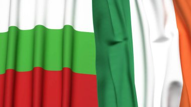 Gerçekçi kumaş dokusuna sahip Bulgurya ve İrlanda bayrakları