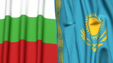 Gerçekçi kumaş dokusuna sahip BLGARIA ve KAZAKHSTAN bayrakları