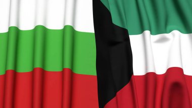 Bayraklar BÜLGARYA ve KUWAIT gerçekçi kumaş dokusuyla
