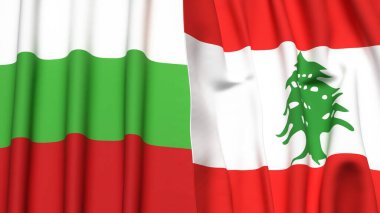 Gerçekçi kumaş dokusuna sahip BLGARIA ve LEBANON bayrakları