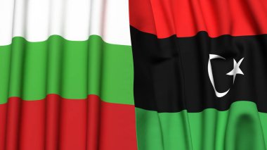Gerçekçi kumaş dokusuna sahip BLGARIA ve LIBYA bayrakları