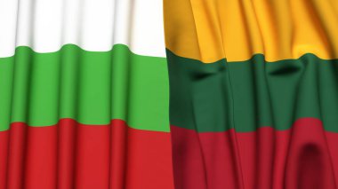 Gerçekçi kumaş dokusuna sahip Bülbül ve Litvanya bayrakları