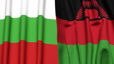 Gerçekçi kumaş dokusuna sahip BLGARIA ve MALAWI bayrakları