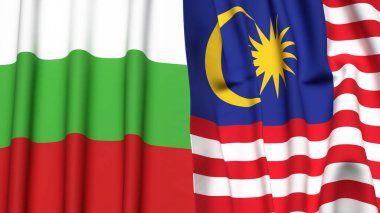Gerçekçi kumaş dokusuna sahip BLGARIA ve MALAYSIA bayrakları