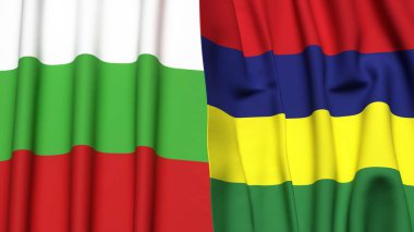 Gerçekçi kumaş dokusuna sahip BLGARIA ve MAURITIUS bayrakları