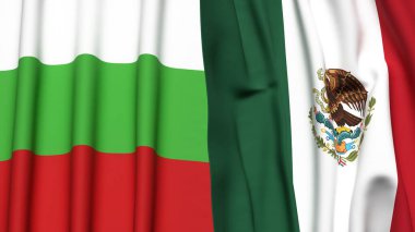Gerçekçi kumaş dokusuna sahip BLGARIA ve MEXICO bayrakları