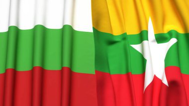 Bayraklar BÜLGARYA ve Myanmar 'ın gerçekçi kumaş dokusuyla