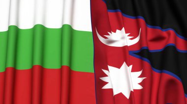 Gerçekçi kumaş dokusuna sahip BLGARIA ve NEPAL bayrakları