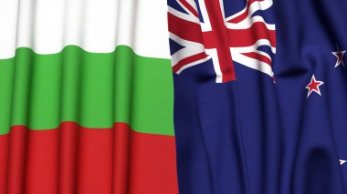 BLGARIA ve YENİ ZEALAND bayrakları gerçekçi kumaş dokusuyla