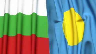 Gerçekçi kumaş dokusuna sahip BLGARIA ve PALAU bayrakları