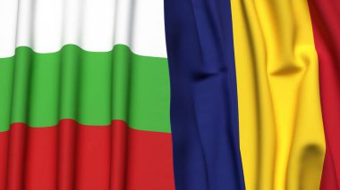 Gerçekçi kumaş dokusuna sahip BLGARIA ve ROMANIA bayrakları