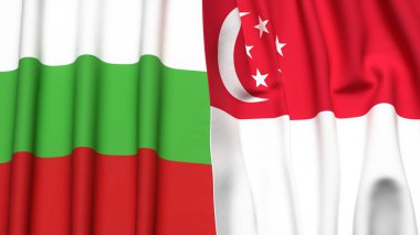 Gerçekçi kumaş dokusuna sahip BLGARIA ve SINGAPORE bayrakları