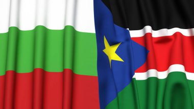BLGARIA ve GÜNEY SUDAN bayrakları gerçekçi kumaş dokusuna sahip