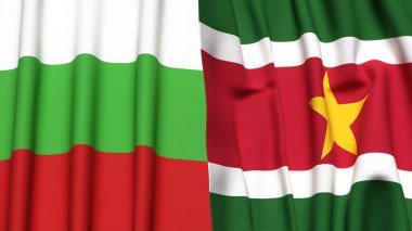 Gerçekçi kumaş dokusuna sahip Bulguria ve SURINAME bayrakları